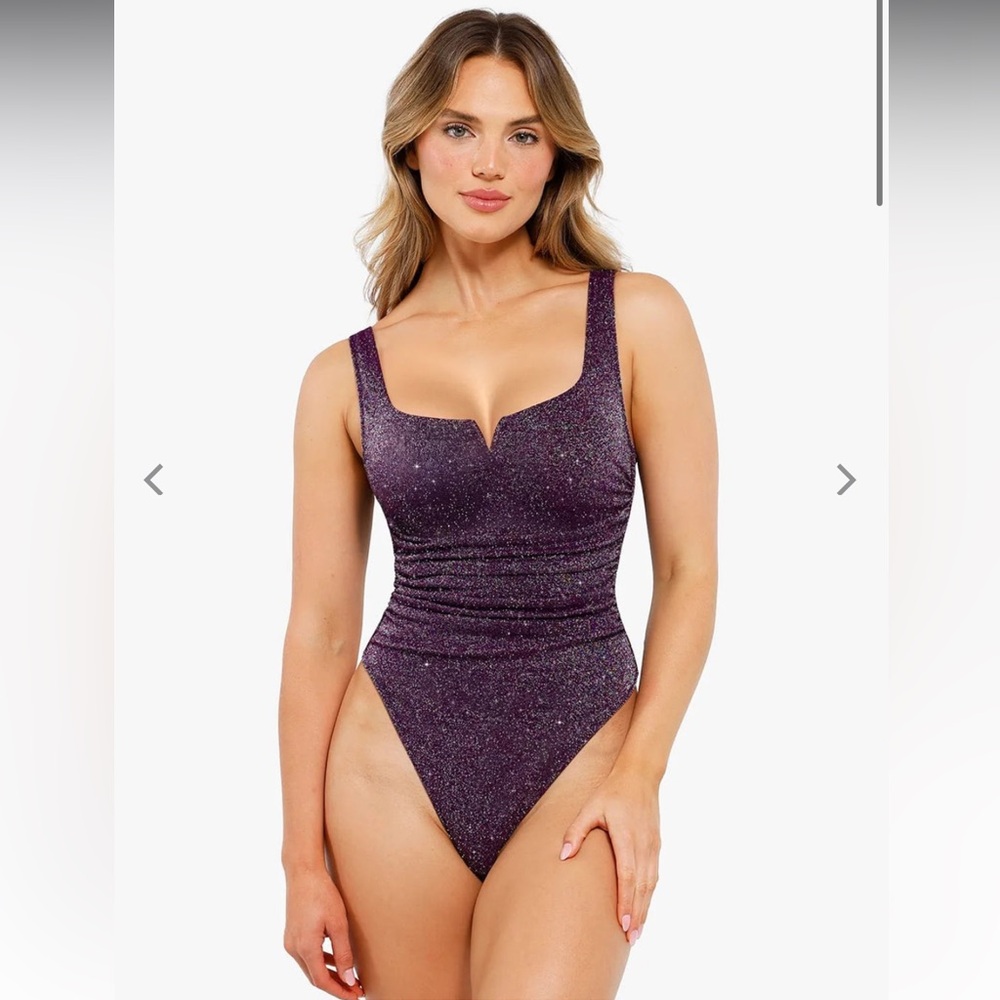 Shimmer Scoop V-Neck Purple Bodysuit
